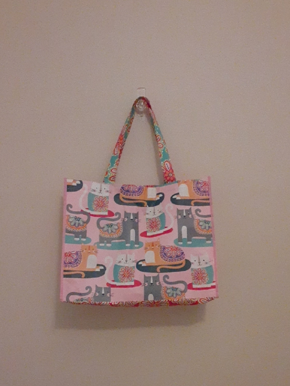 Pink Cat-Print Reusable Tote Bag